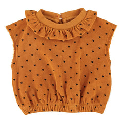 Piupiuchick - Organic Cotton Heart-Print Top | Camel