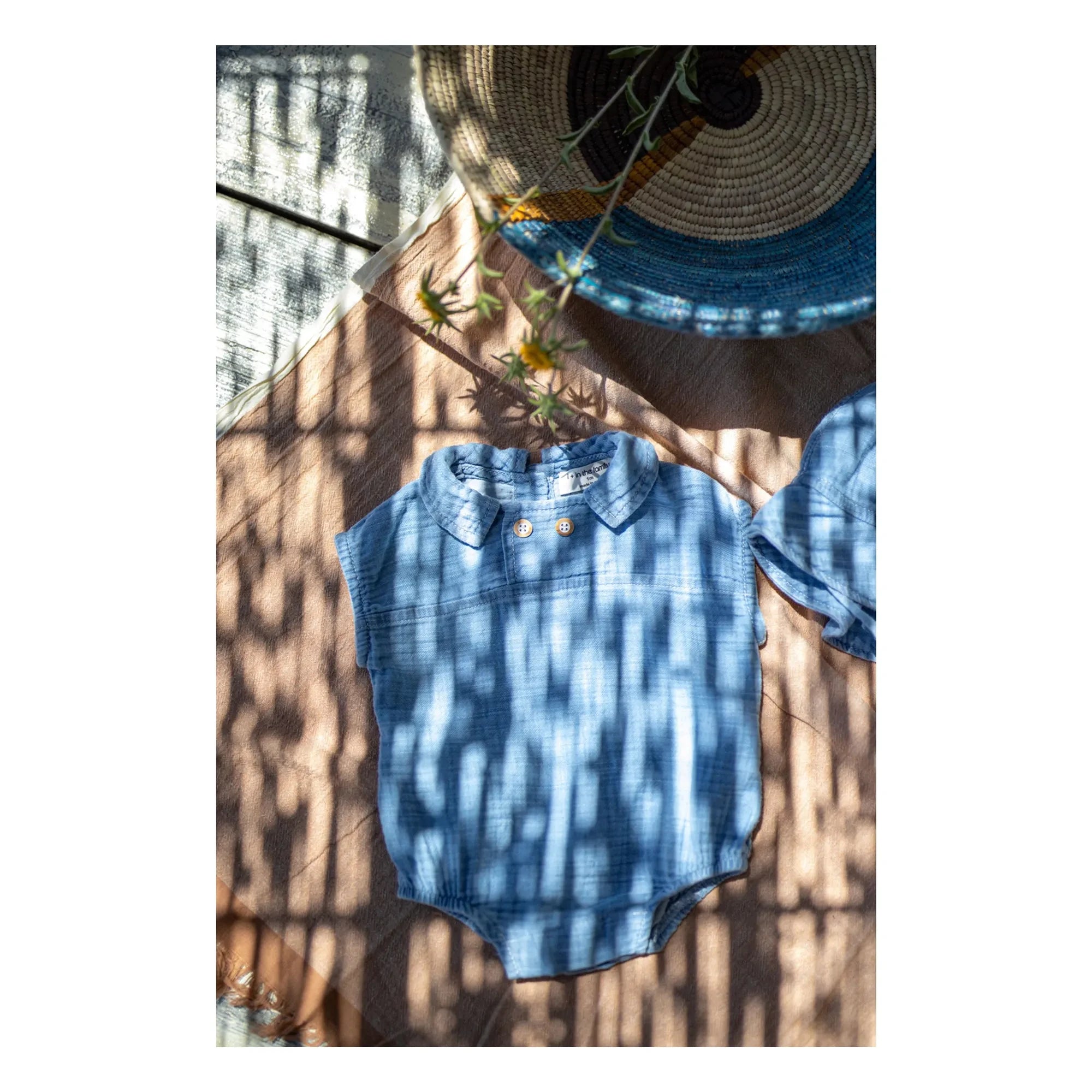 1+ in the family - Denim Claudine Collar Romper Zacinto | Light Blue