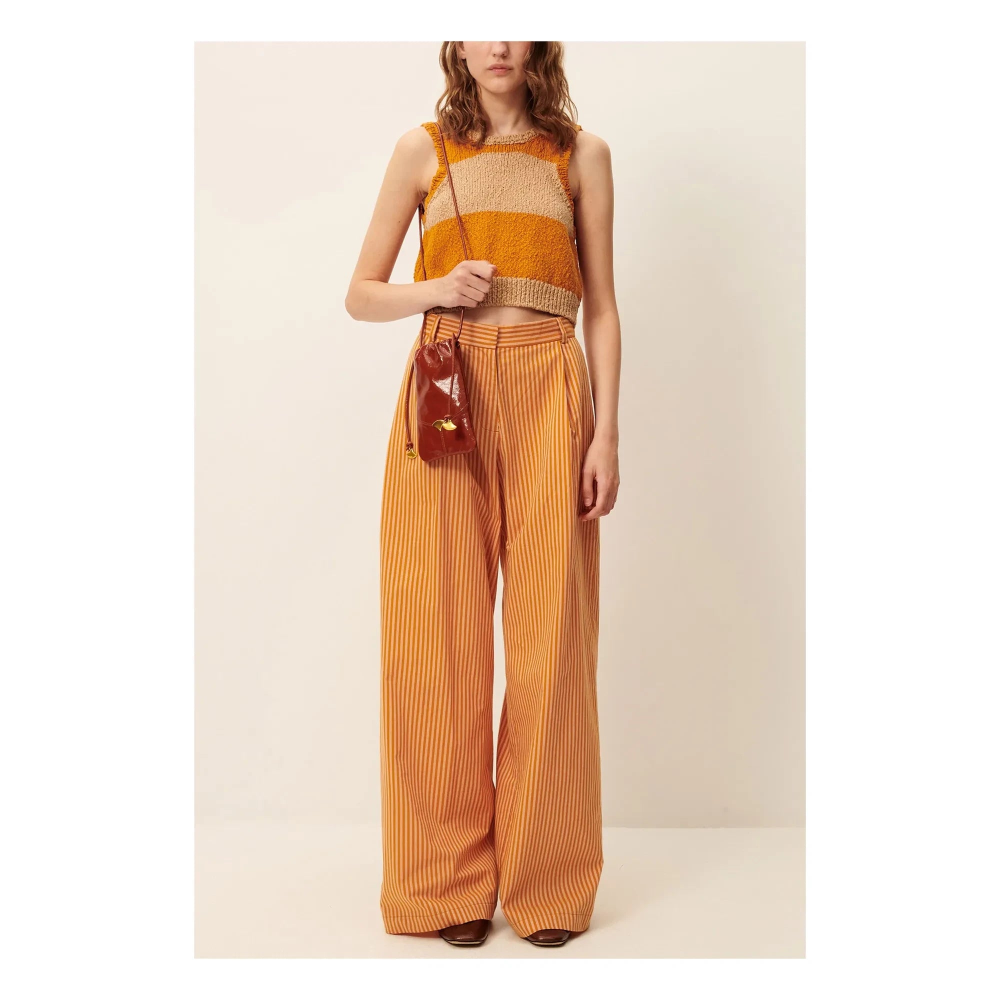 Sessùn - Provencia Cotton Striped Trousers | Orange