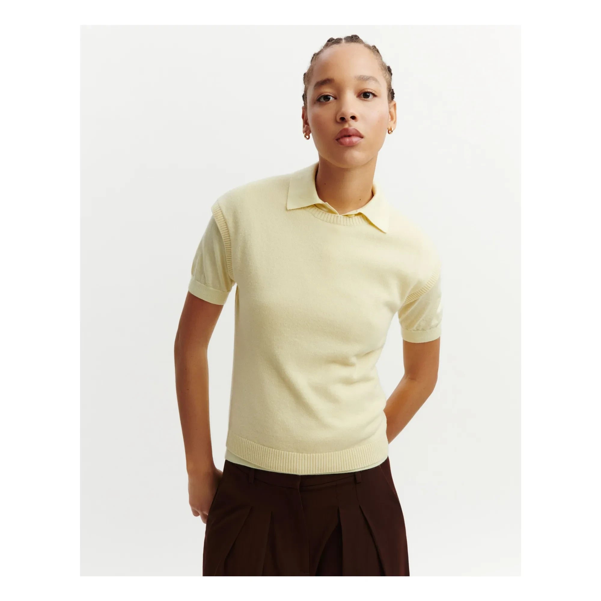 Bompard - Short Sleeve Cashmere Sweater | Lemon Yellow