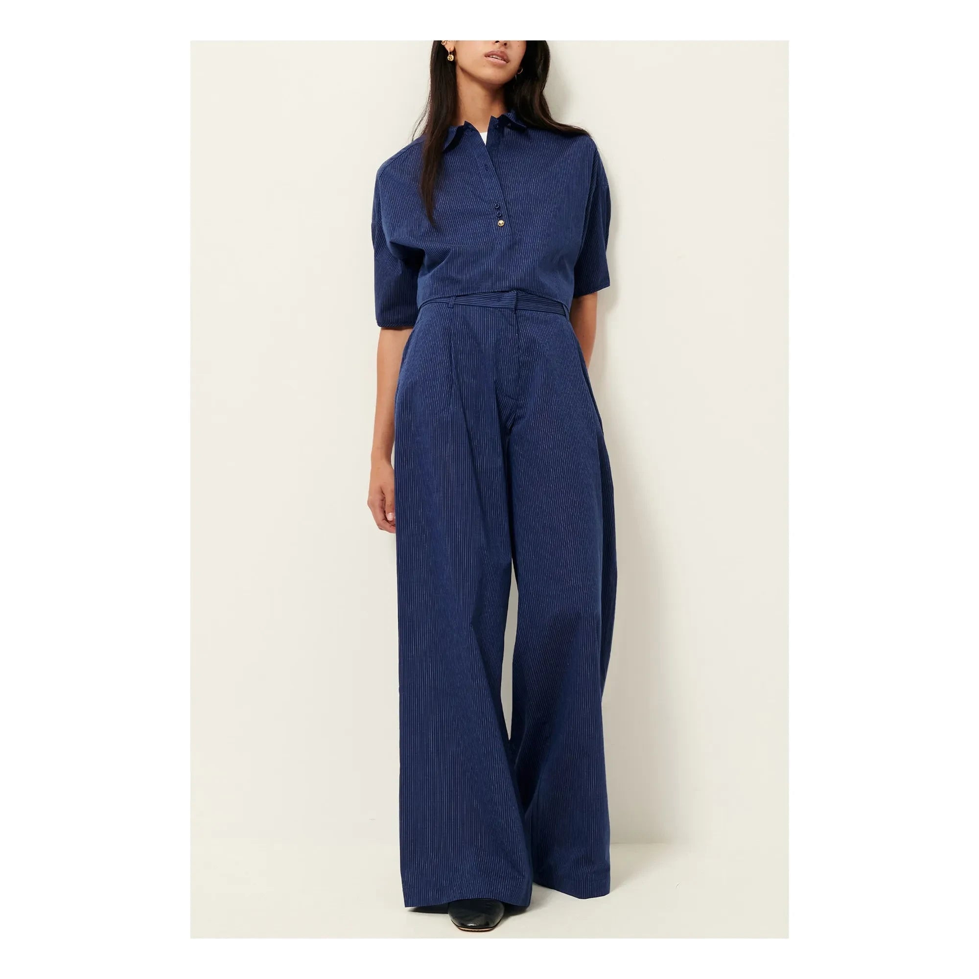 Sessùn - Cotton Striped U Shirt | Navy Blue