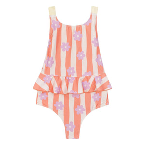 My First Cantê - Winnie Flowers Ruffle Swimsuit Textured Stripes | Pink
