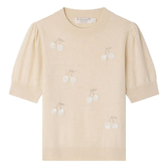 Bonpoint - Leola Sequined Cherry Wool Short Sleeve Sweater | Beige pink