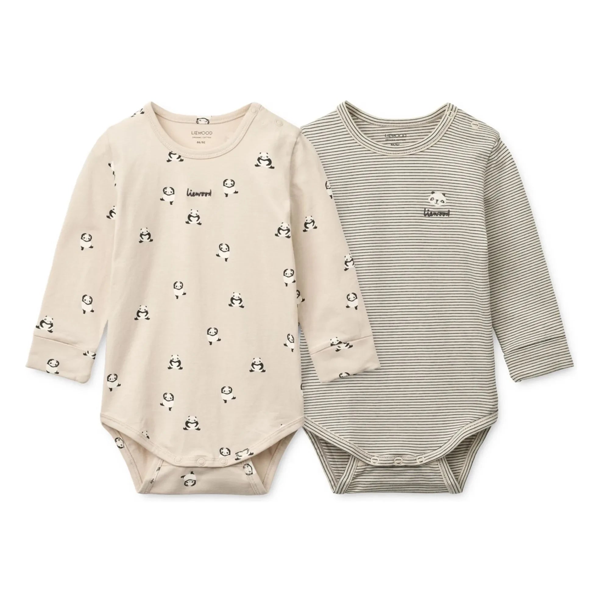 Liewood - Set of 2 Yanni Panda Organic Cotton Bodysuits | Beige