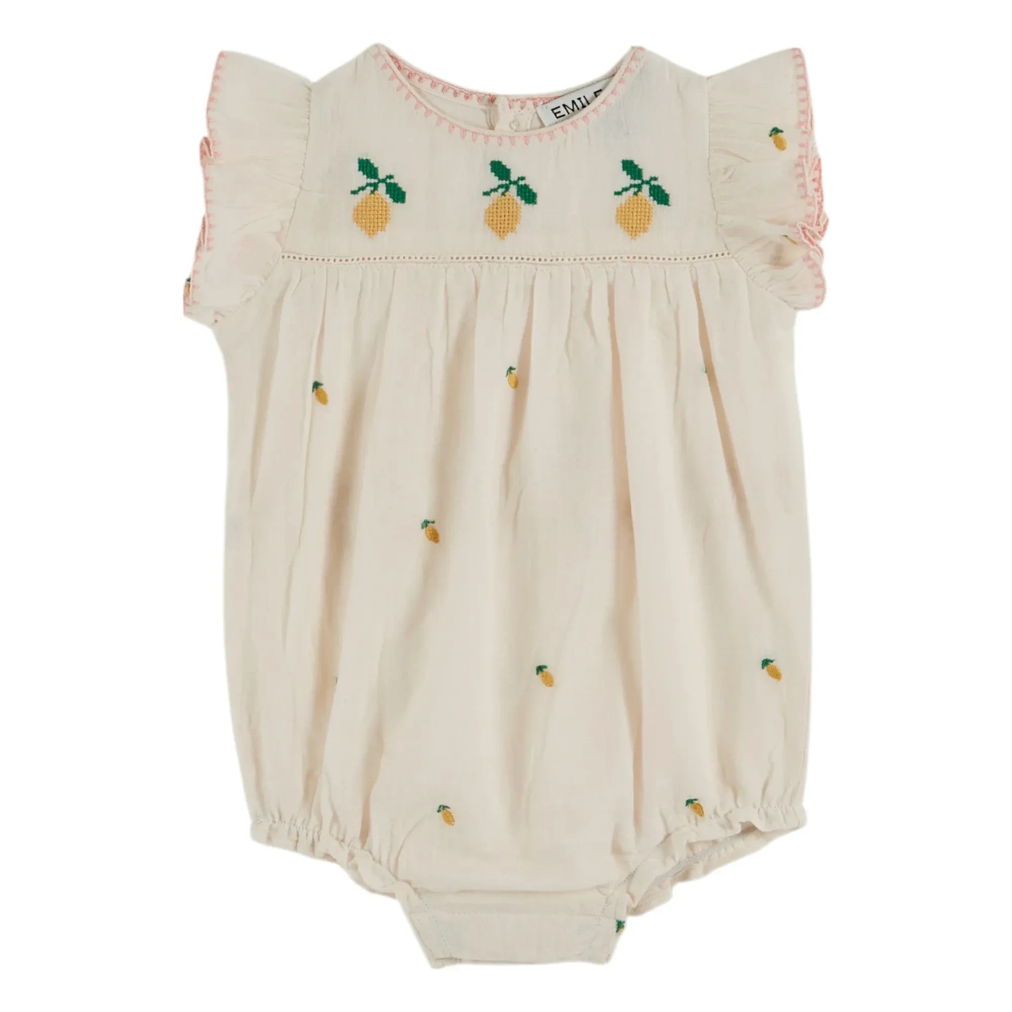 Emile et Ida - Lemon Embroidered Romper | Cream