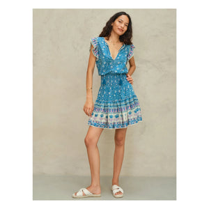 M.A.B.E. - Myla Cotton Patterned Dress | Blue