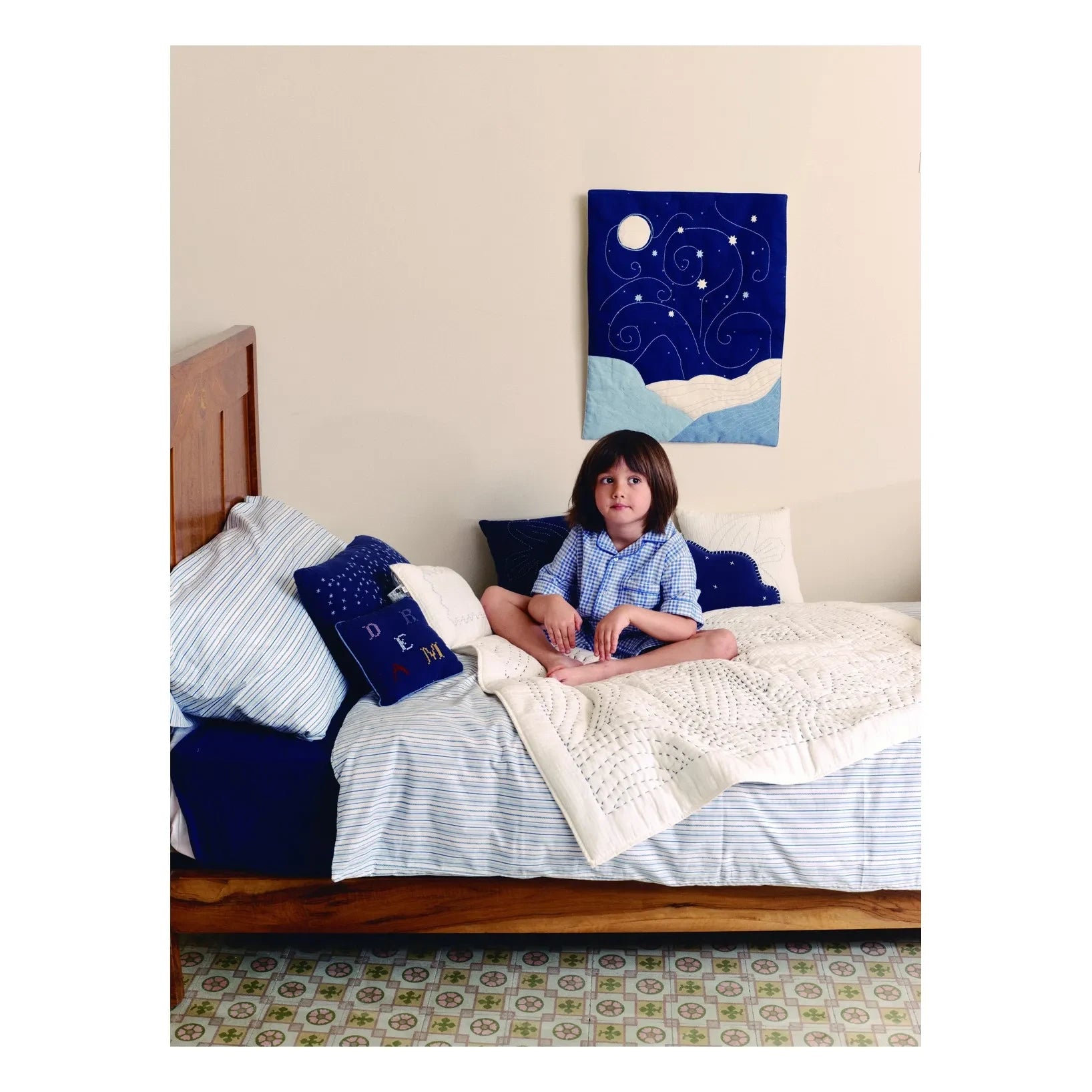 Editions Aimable - Paulette nevresim takımı | Azure Stripes Poplin