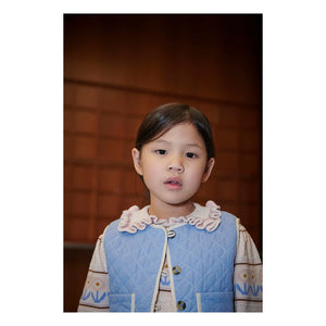 Copenhagen Colors - Moon Embroidered Organic Cotton Quilted Sleeveless Vest | Light blue