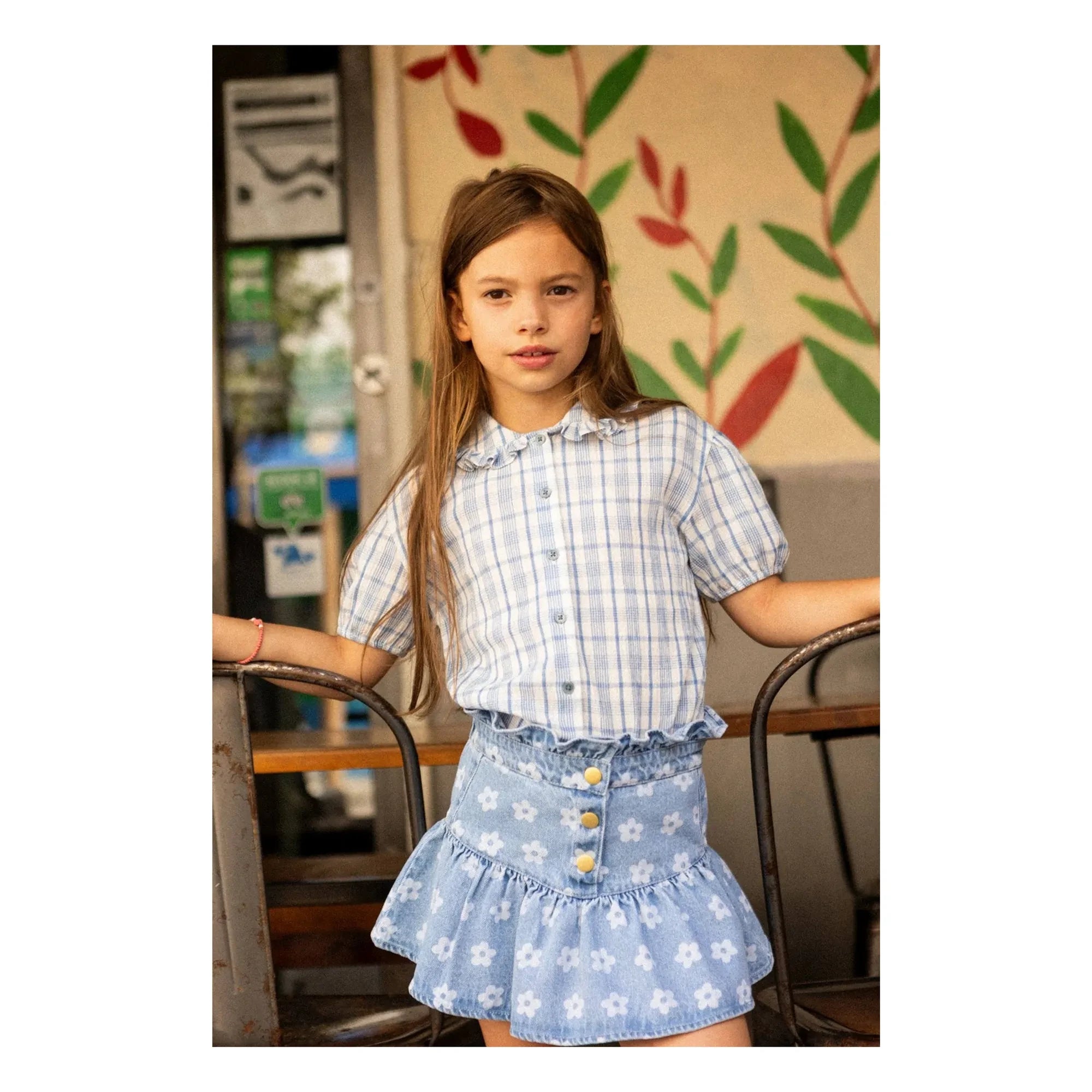 Louis Louise - Denim Pipeau Floral Skirt | Light Blue