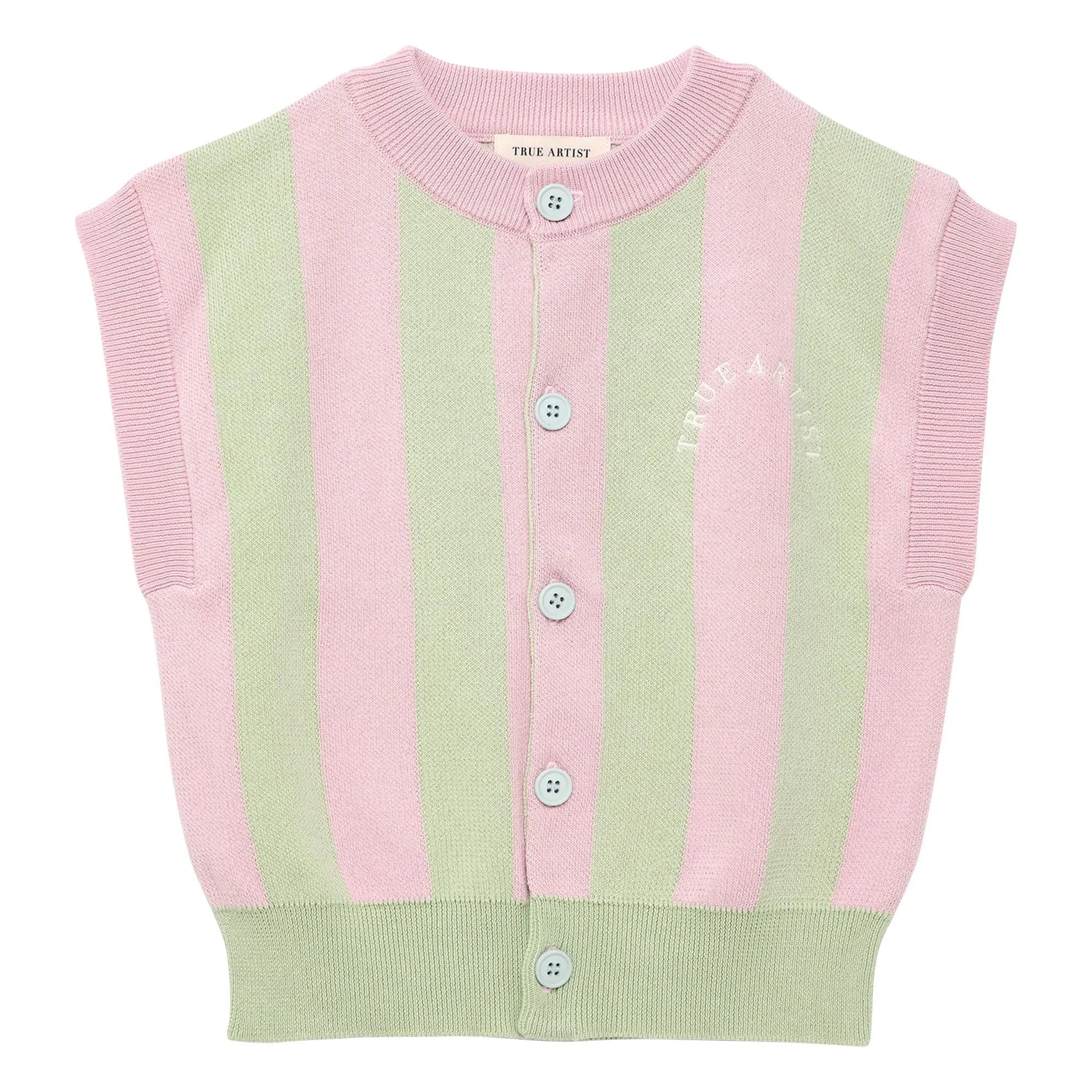 True Artist - Striped Organic Cotton Sleeveless Vest | Light Pink