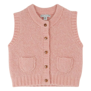 Emile et Ida - Plain Wool Sleeveless Cardigan | Light Pink