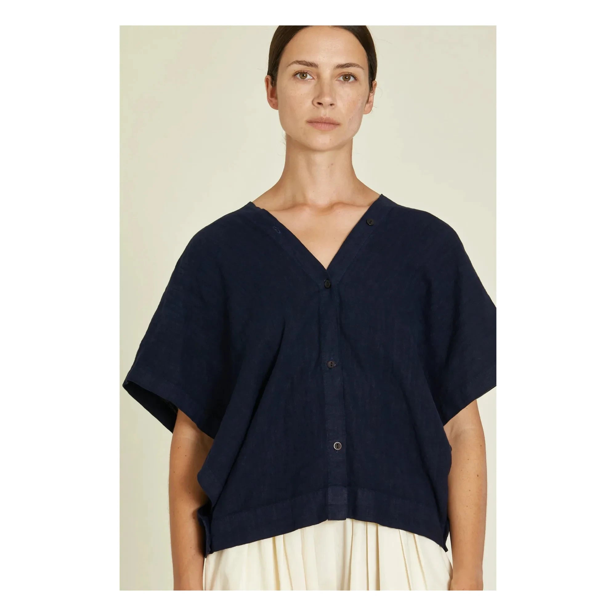 Black Crane - Origami Linen Top | Navy