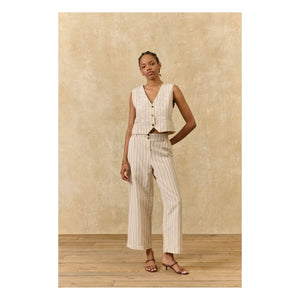 Louise Misha - Abuela Striped Linen and Cotton Pants | Cream