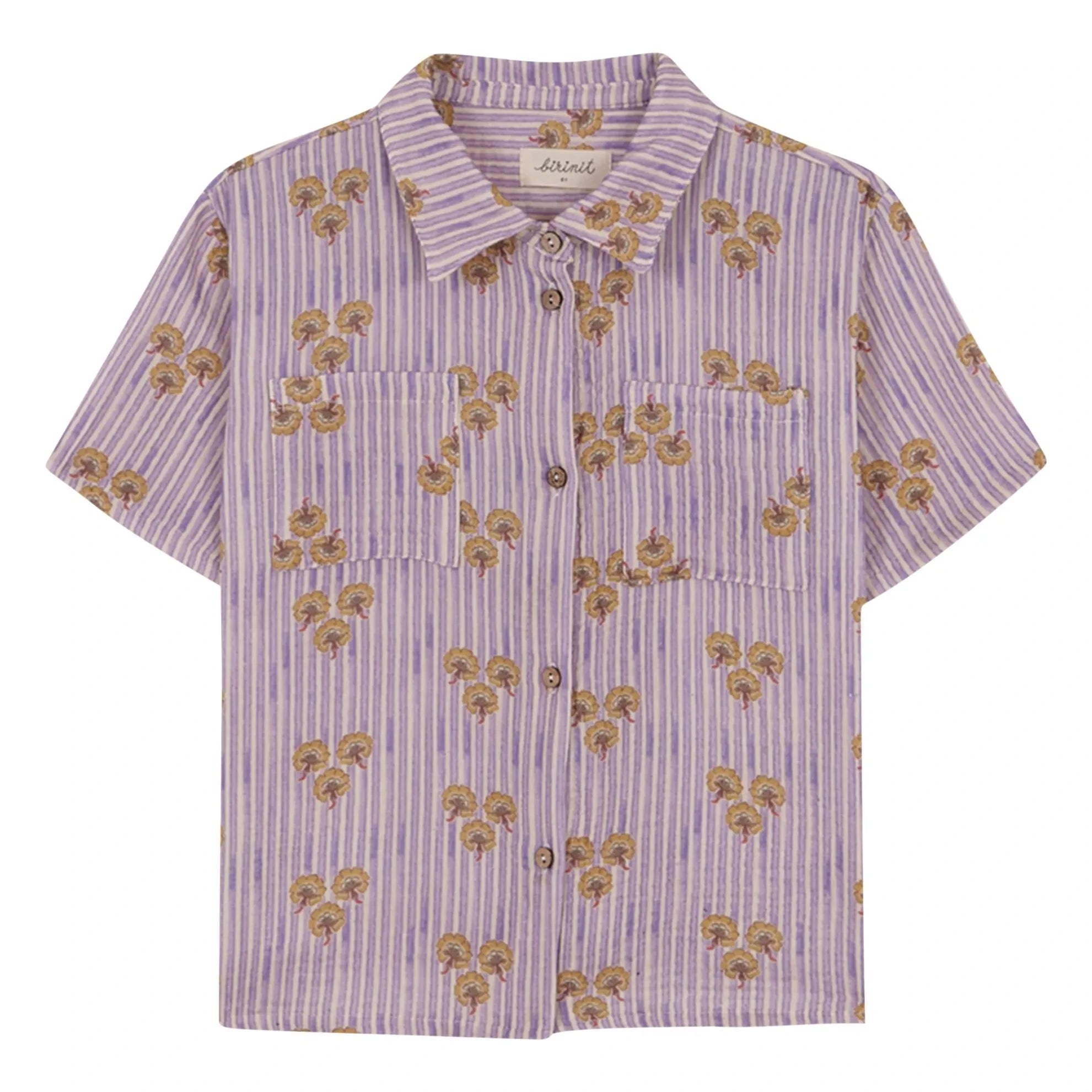 birinit - Striped Organic Cotton Cinca Pocket Shirt | Powdery Purple