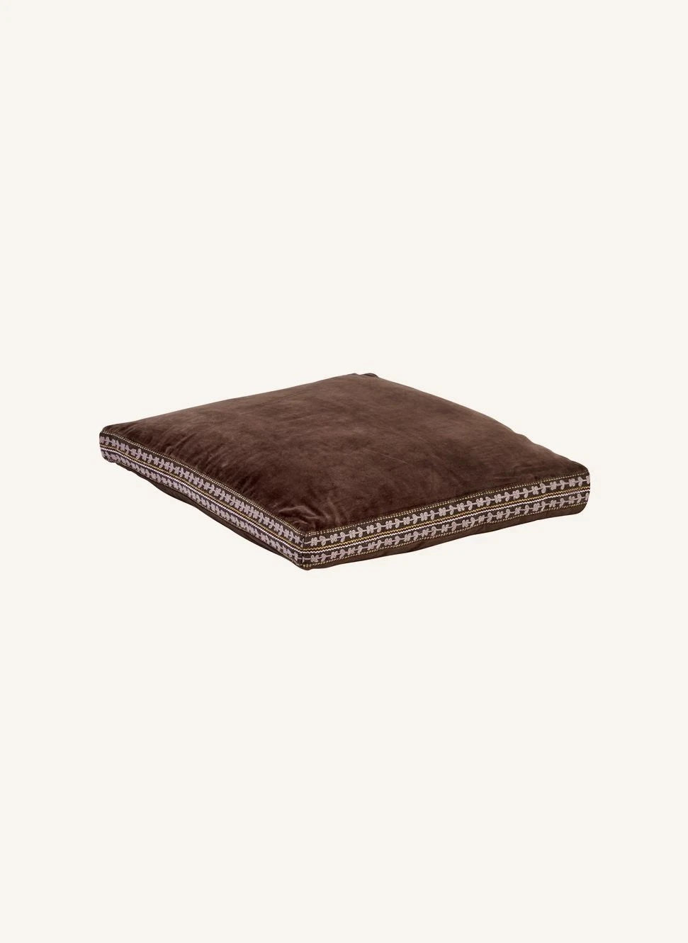 Madam Stoltz - Embroidered Velvet Chair Cushion | Brown