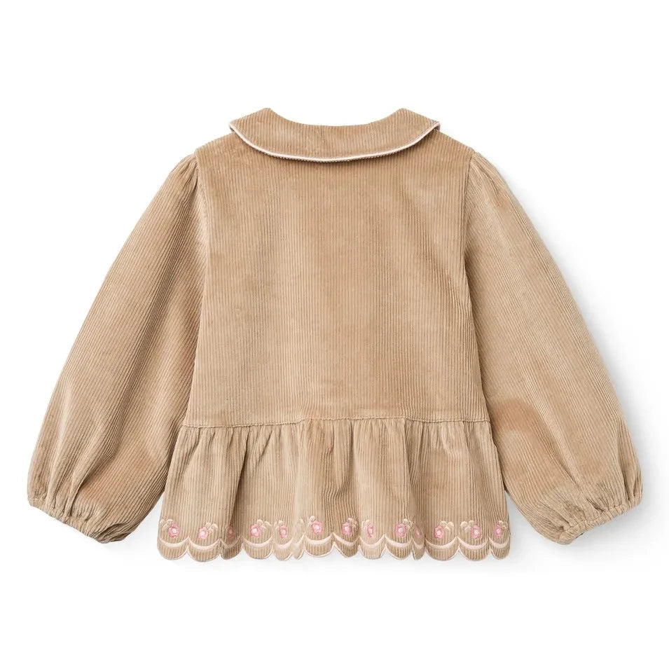 Copenhagen Colors - Organic Cotton Ribbed Velvet Embroidered Blouse | Beige