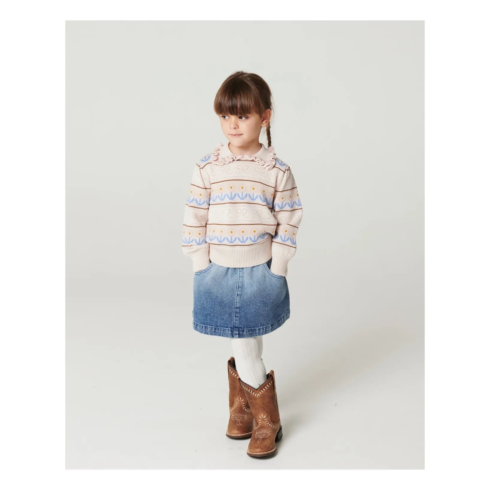 Copenhagen Colors - Organic Cotton Denim Block-Print Skirt | Blue