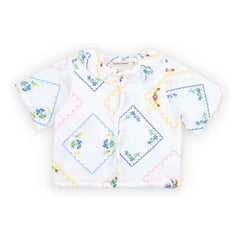 the new society - Floral Tulip Embroidered Tie-up Blouse | White