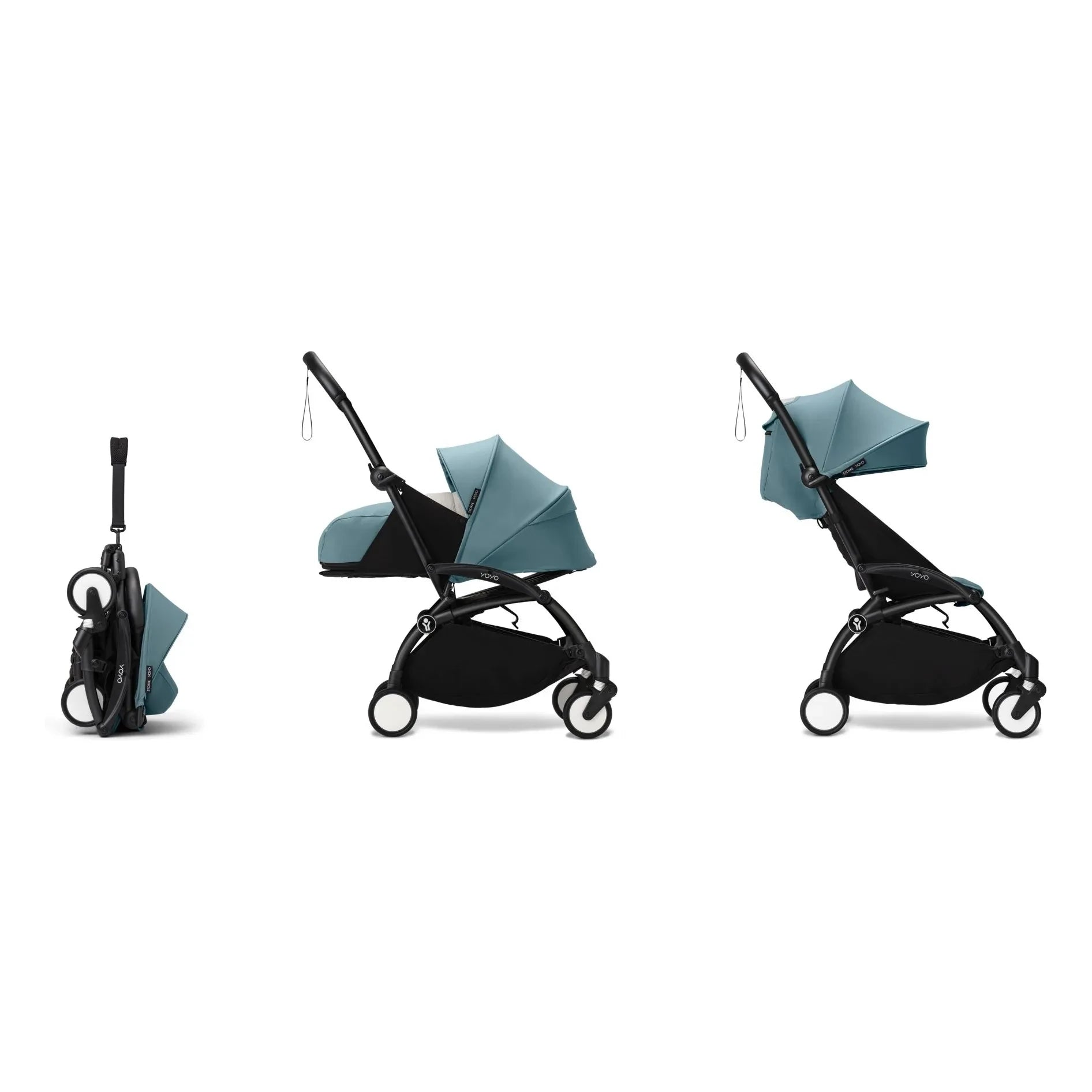 Stokke® - YOYO³ Full Baby Stroller 0+ and 6+ Black Frame | Aqua