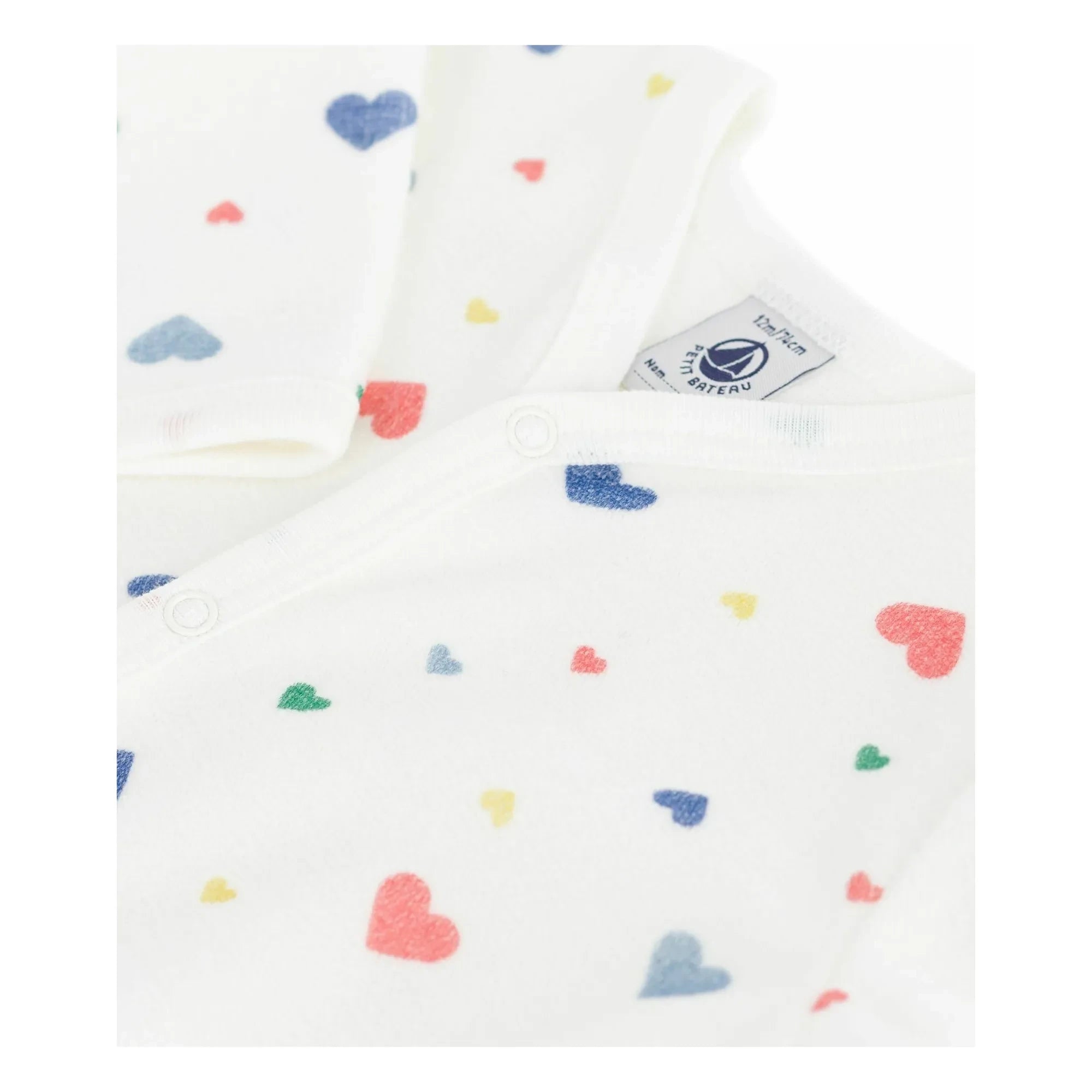 Petit Bateau - Heart-Printed Footed Comfortable Pajamas | White Organic Cotton