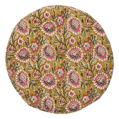 Madame Stoltz - Floral Print Cotton Chair Cover | Mustard