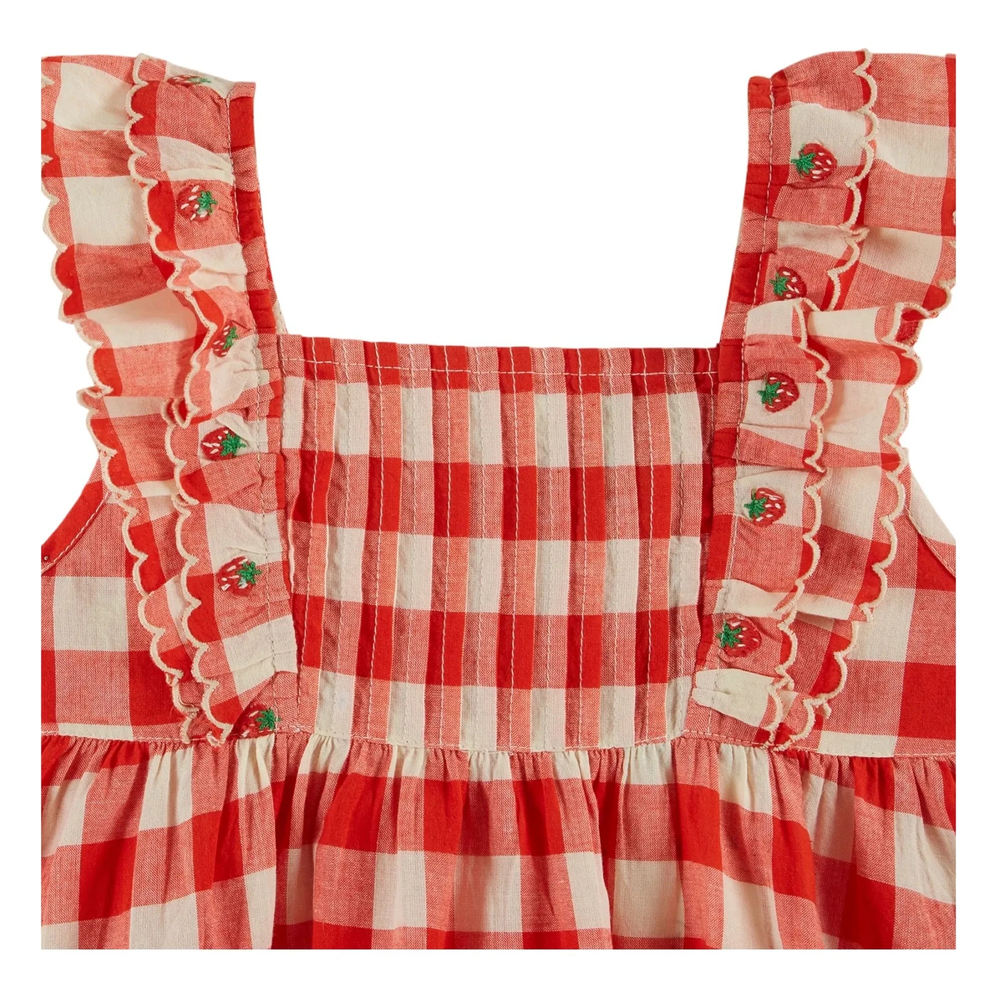 Emile et Ida - Organic Cotton Check Embroidered Dress | Red
