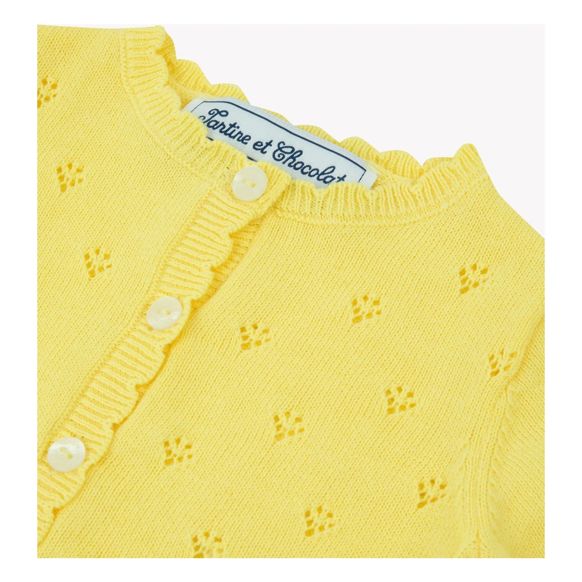 Tartine et Chocolat - Openwork Knit Cardigan | Yellow