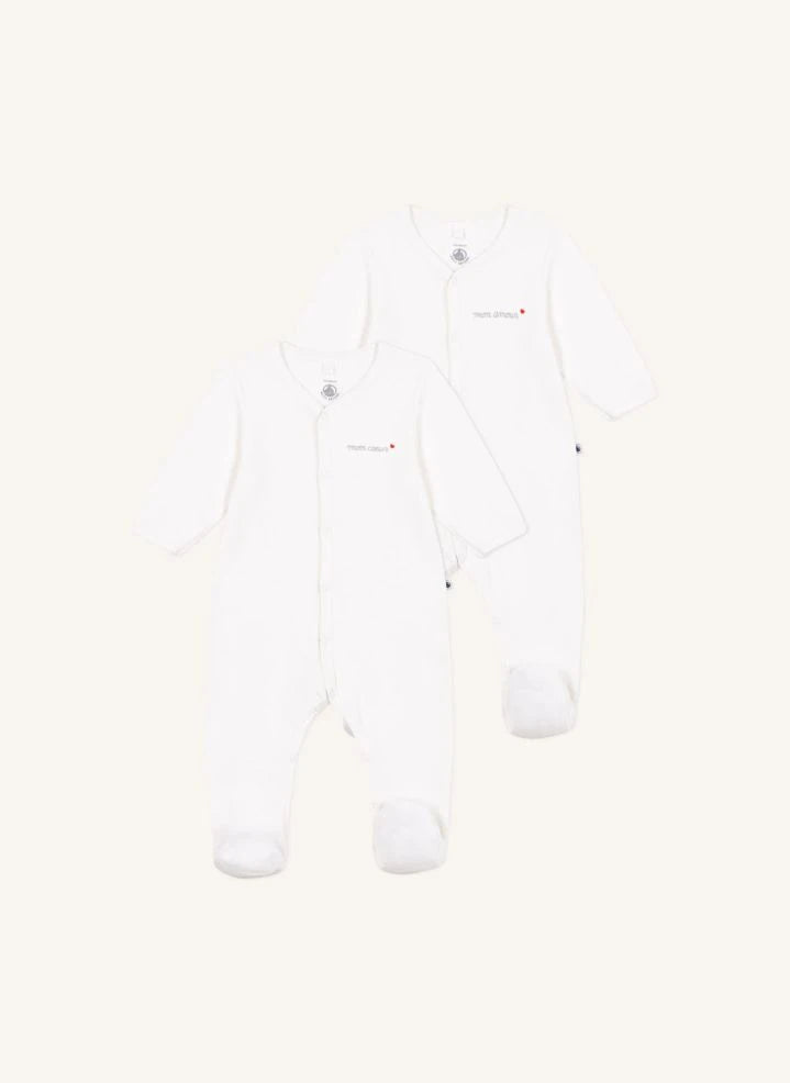 Petit Bateau - 2-piece Velvet Organic Cotton Pajama Set | White