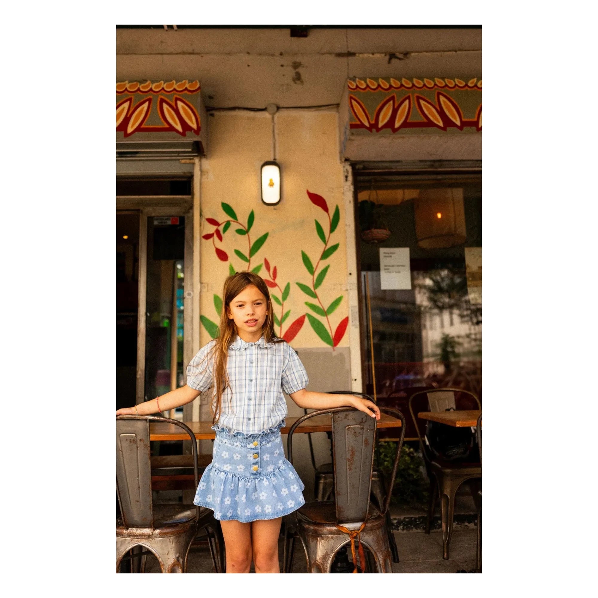 Louis Louise - Denim Pipeau Floral Skirt | Light Blue