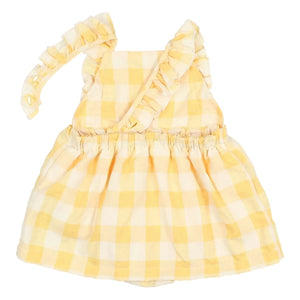 Búho - Gingham Ruffled Seersucker Organic Cotton Romper Dress | Yellow