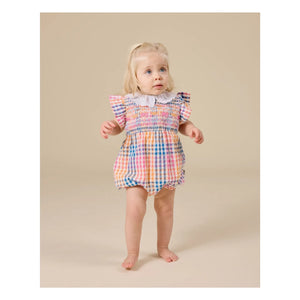 Goldie + Ace - Gathered Checkered Romper | Blue