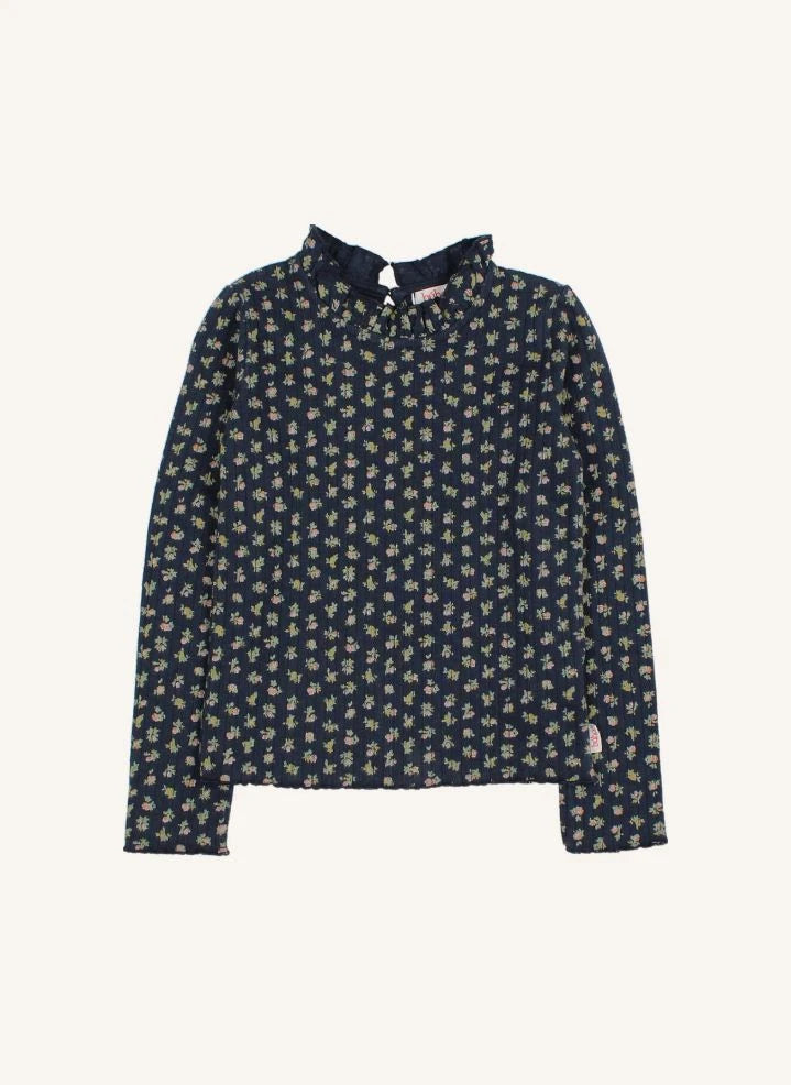 Búho - Floral Patterned Cottage Rib T-Shirt | Navy