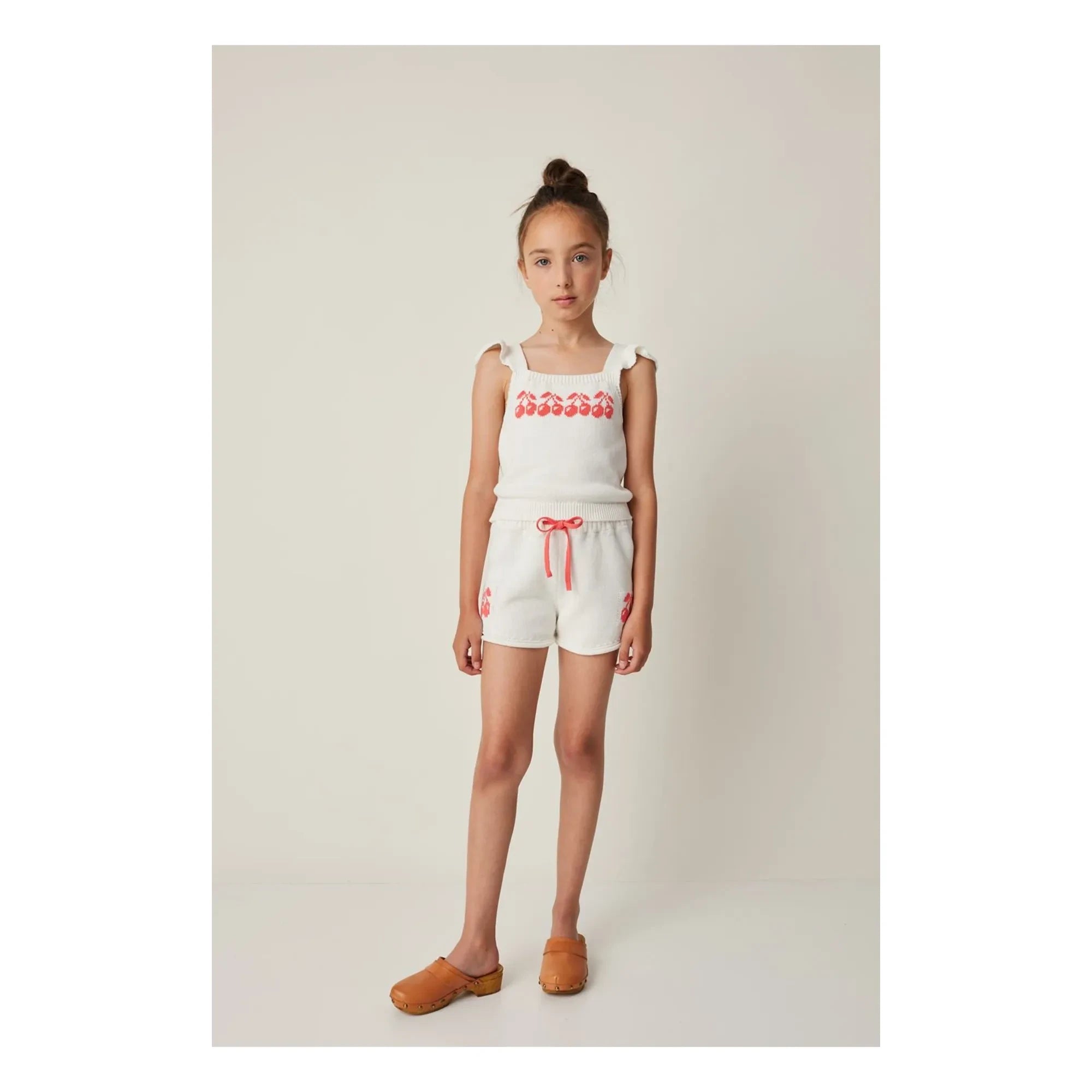 Tocoto Vintage - Short Cherry Pattern Knit | White