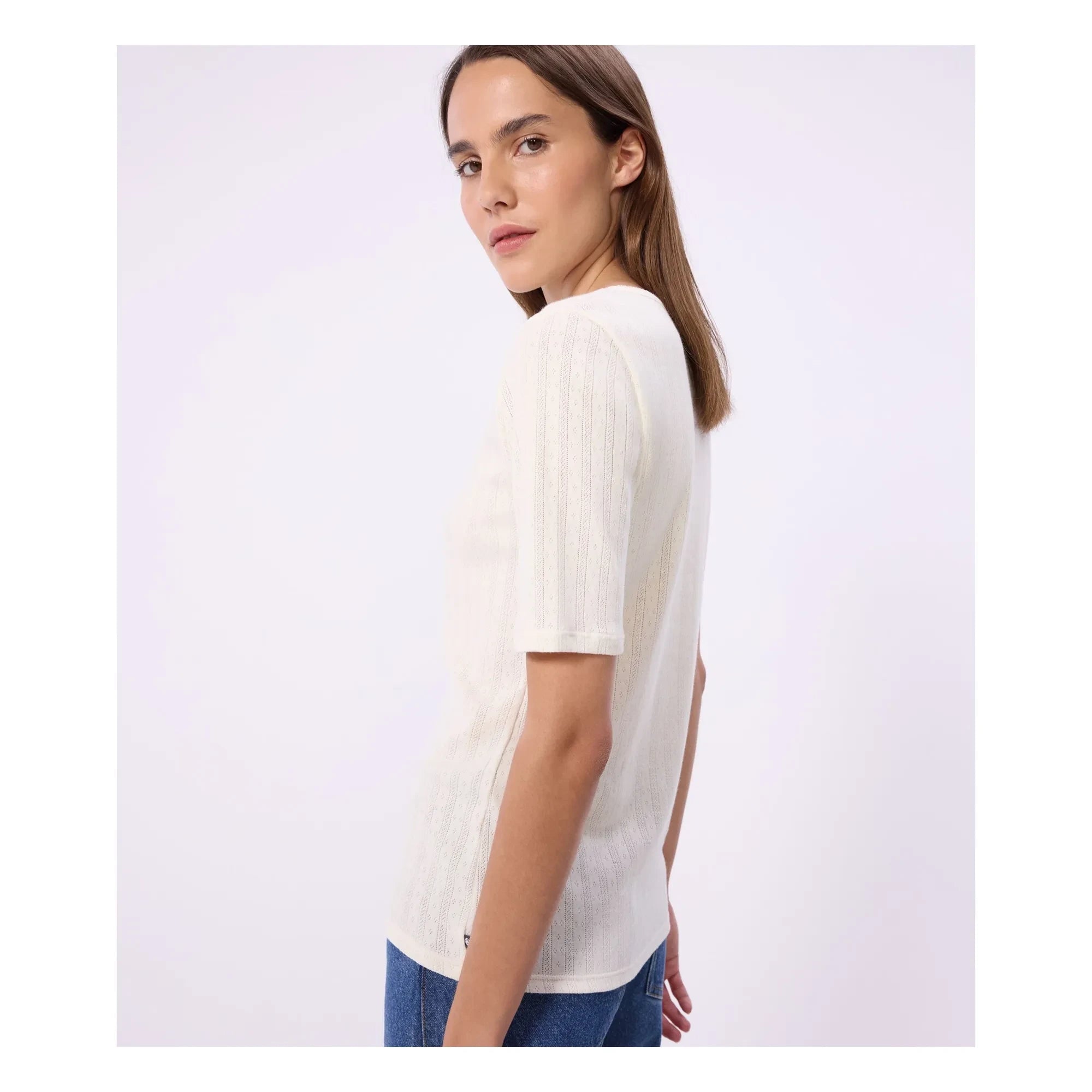 Petit Bateau - Pointelle Tunus yakalı T-shirt | Ekru