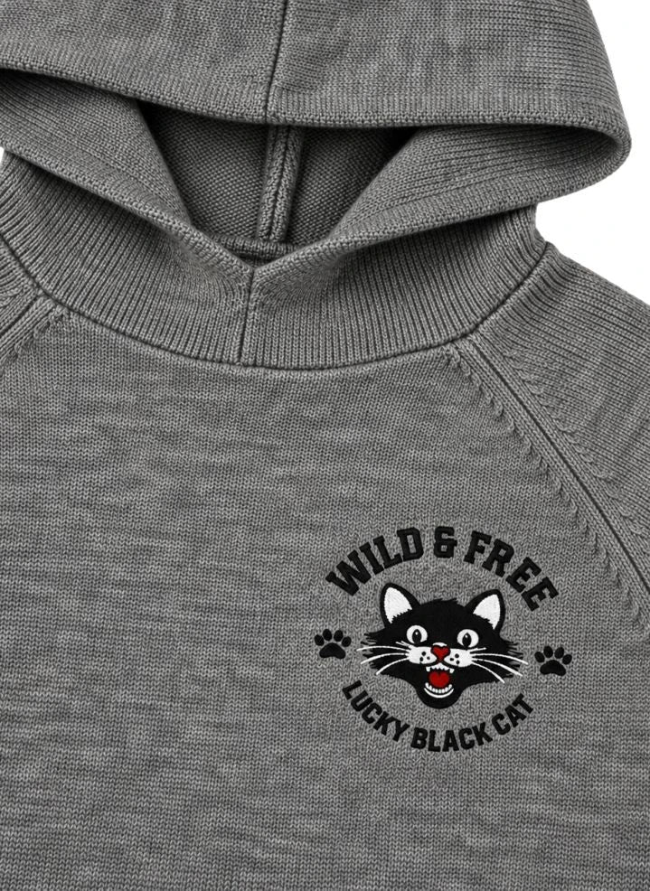 Finger in the nose - Sofia Black Cat Merino Wool Sweater | Gray Melange