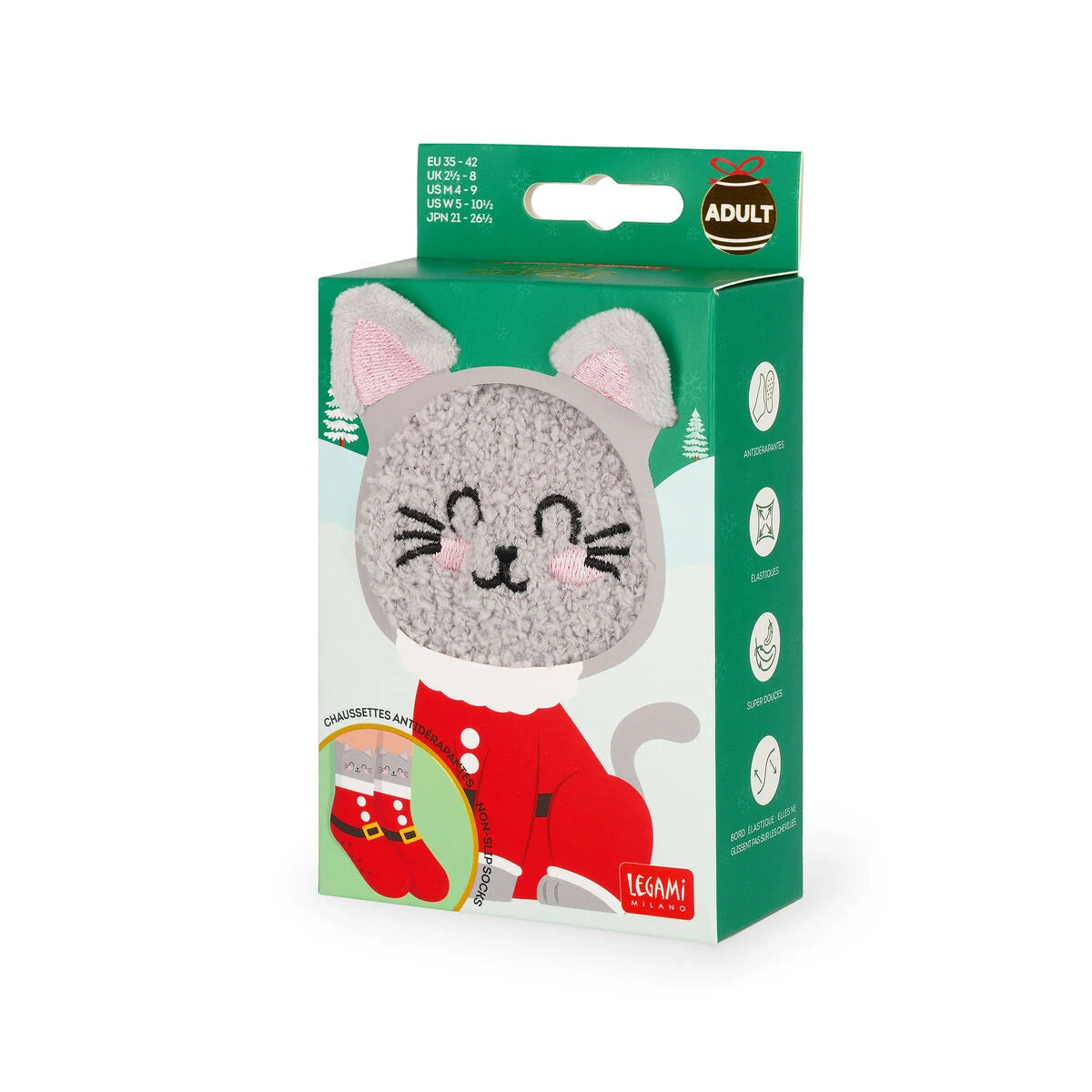Legami - Adult Christmas Slipper Socks Kitty Santa - A Perfect Fit!