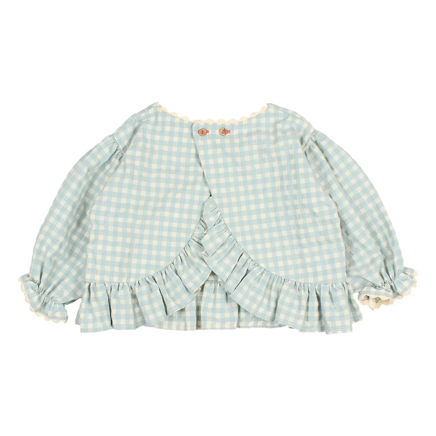 Búho - 3/4 Sleeve Checkered Seersucker Blouse | Aqua