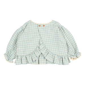 Búho - 3/4 Sleeve Checkered Seersucker Blouse | Aqua