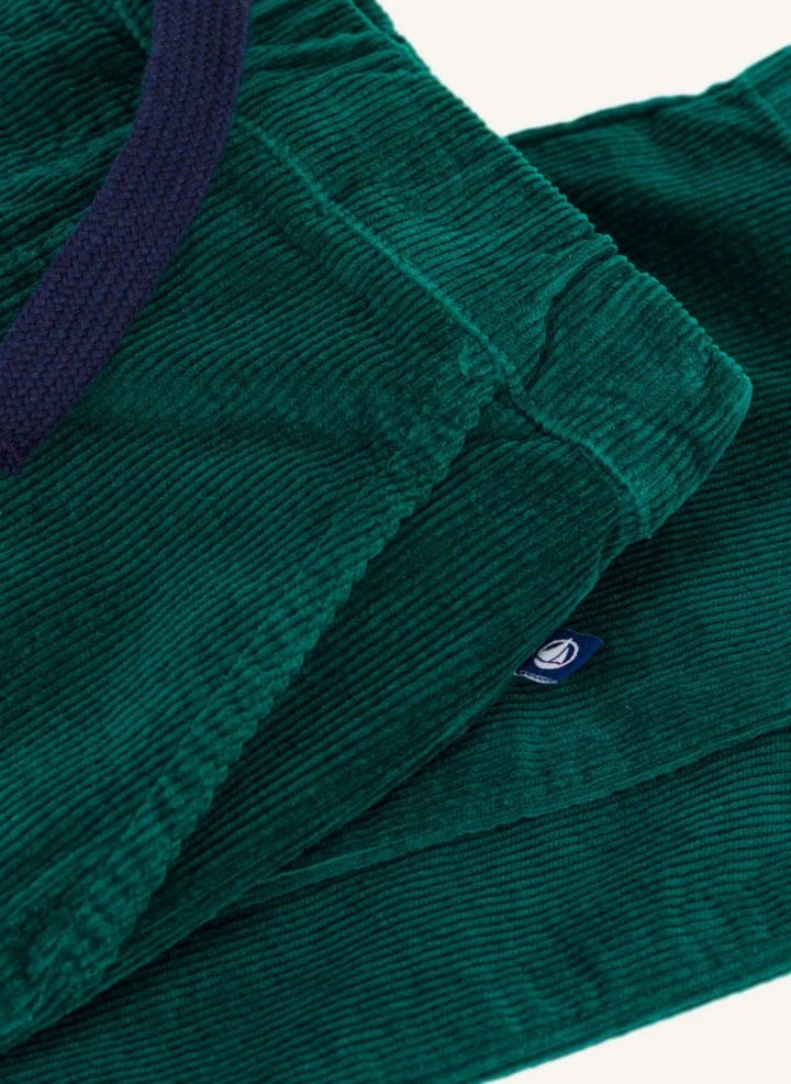 Petit Bateau - Kadife organik pamuklu düz paça pantolon | Yeşil
