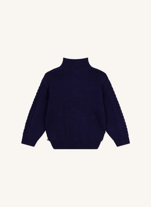 Petit Bateau - Organik pamuklu kablo örgü kazak | Lacivert