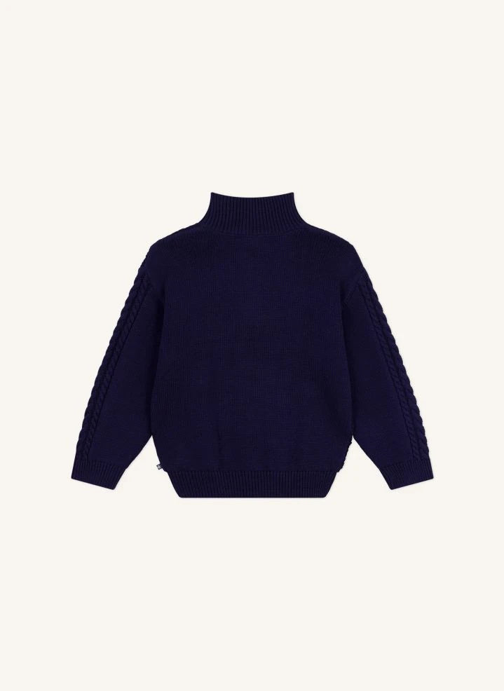 Petit Bateau - Organik pamuklu kablo örgü kazak | Lacivert