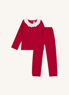 Petit Bateau - Fitilli Yaka Pijama Organik Pamuk | Kırmızı