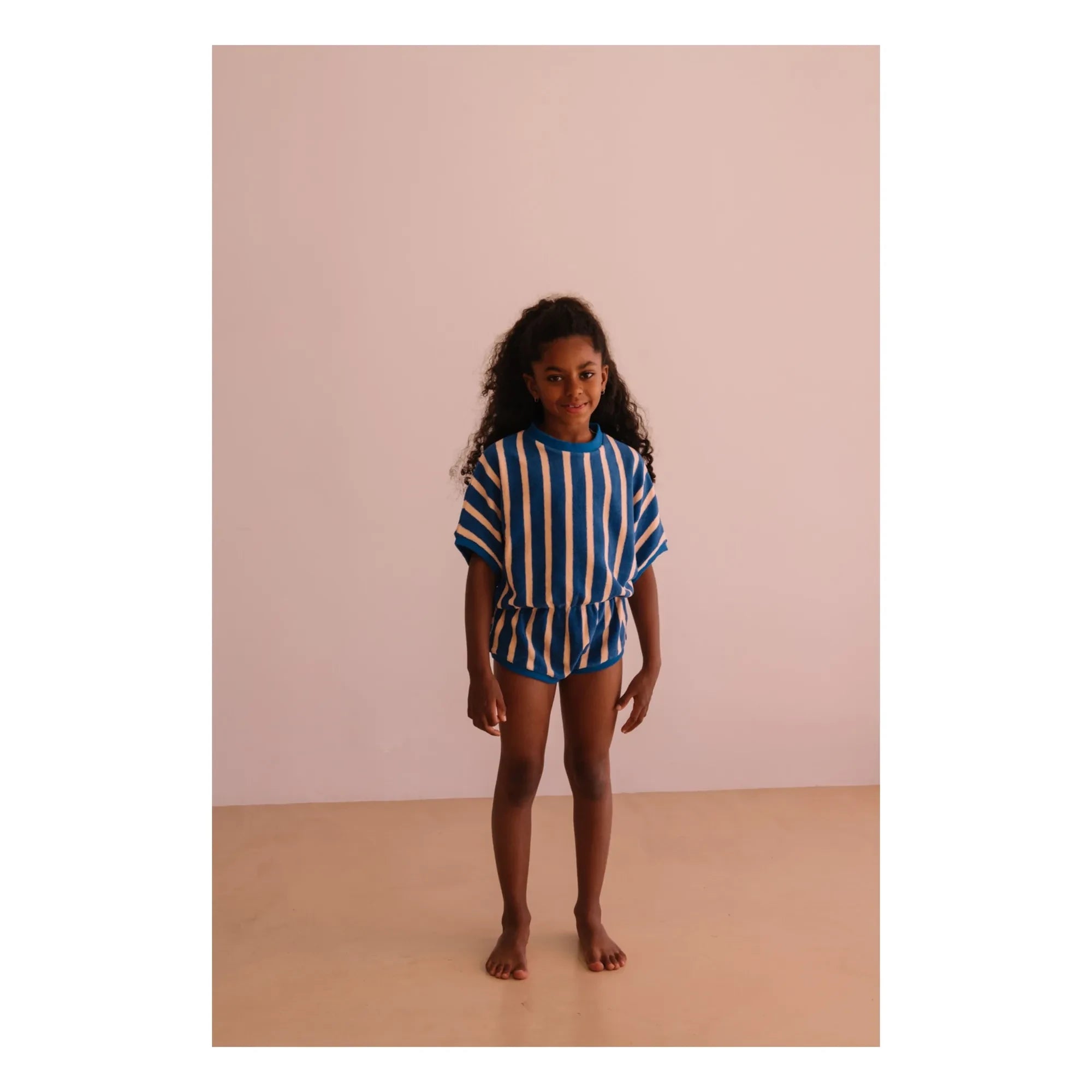 We Are Kids - Romy Striped Organic Cotton Towel Romper | Blue
