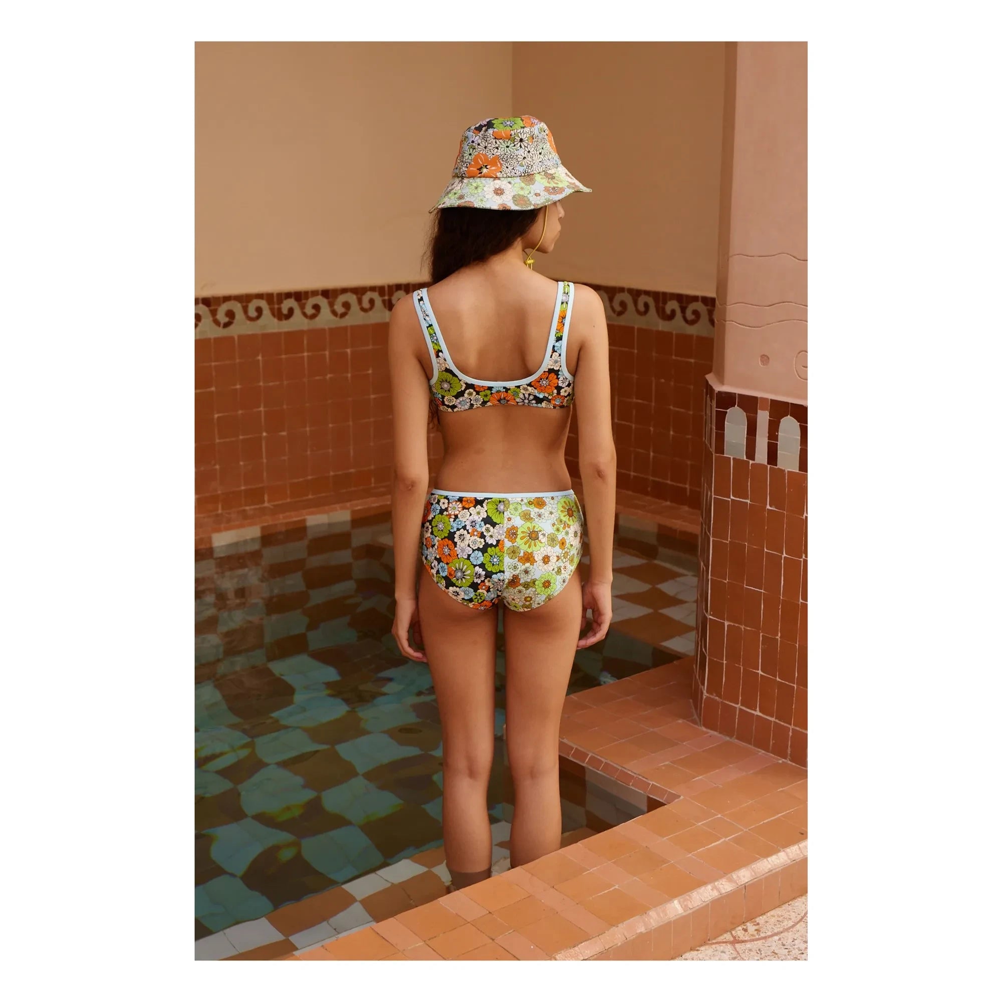 Alémais - Orange Floral Jersey Top with Recycled Fibers | Light Blue