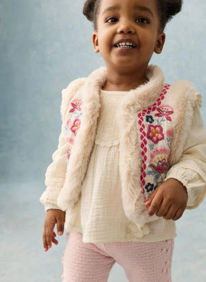Louise Misha - Librana Organic Cotton Sleeveless Fur Jacket | Cream