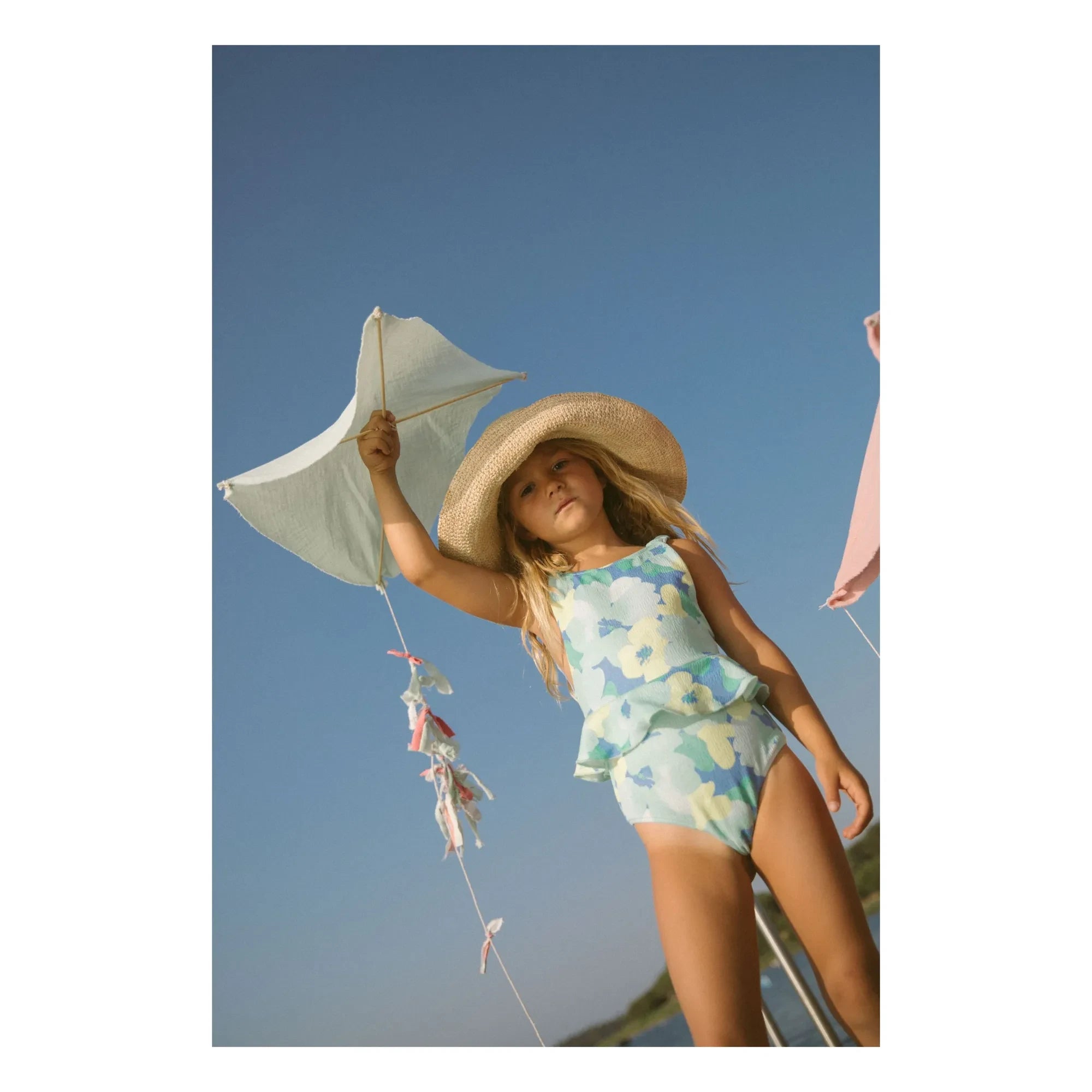 My First Cantê - Winnie Floral Patterned Textured Ruffled Swimsuit | Light Blue