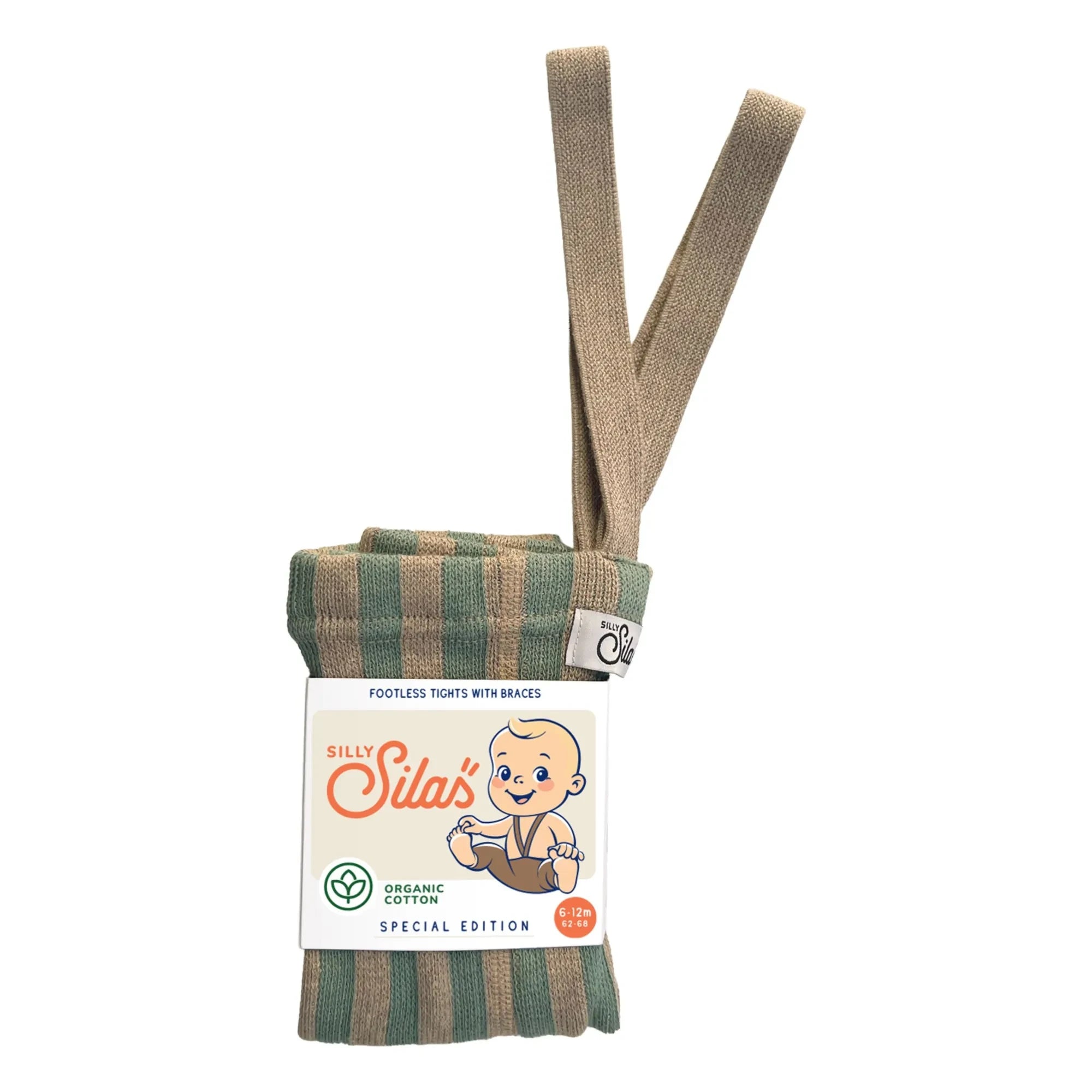 Silly Silas - Striped Organic Cotton Socks with Suspenders and No Feet | Green