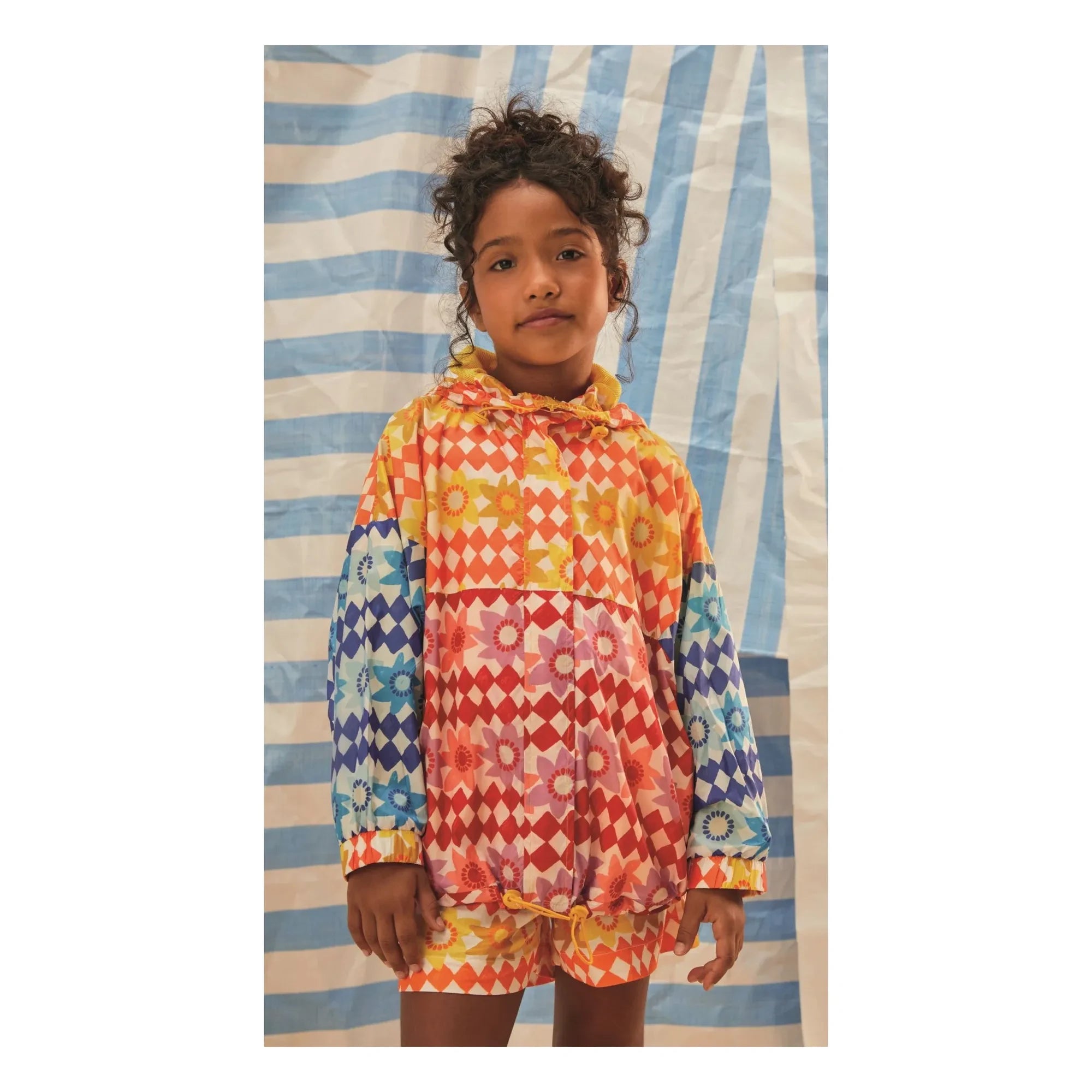 Fabula - Damier Fleurs Windbreaker | Orange