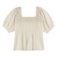 Emile et Ida - Floral Cotton Crochet Blouse | Cream