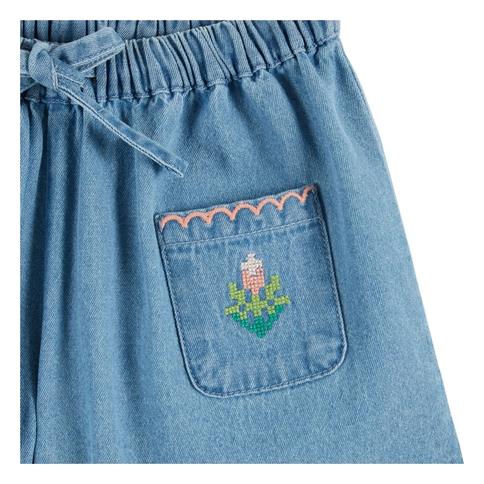 Emile and Ida - Embroidered Denim Shorts | Blue